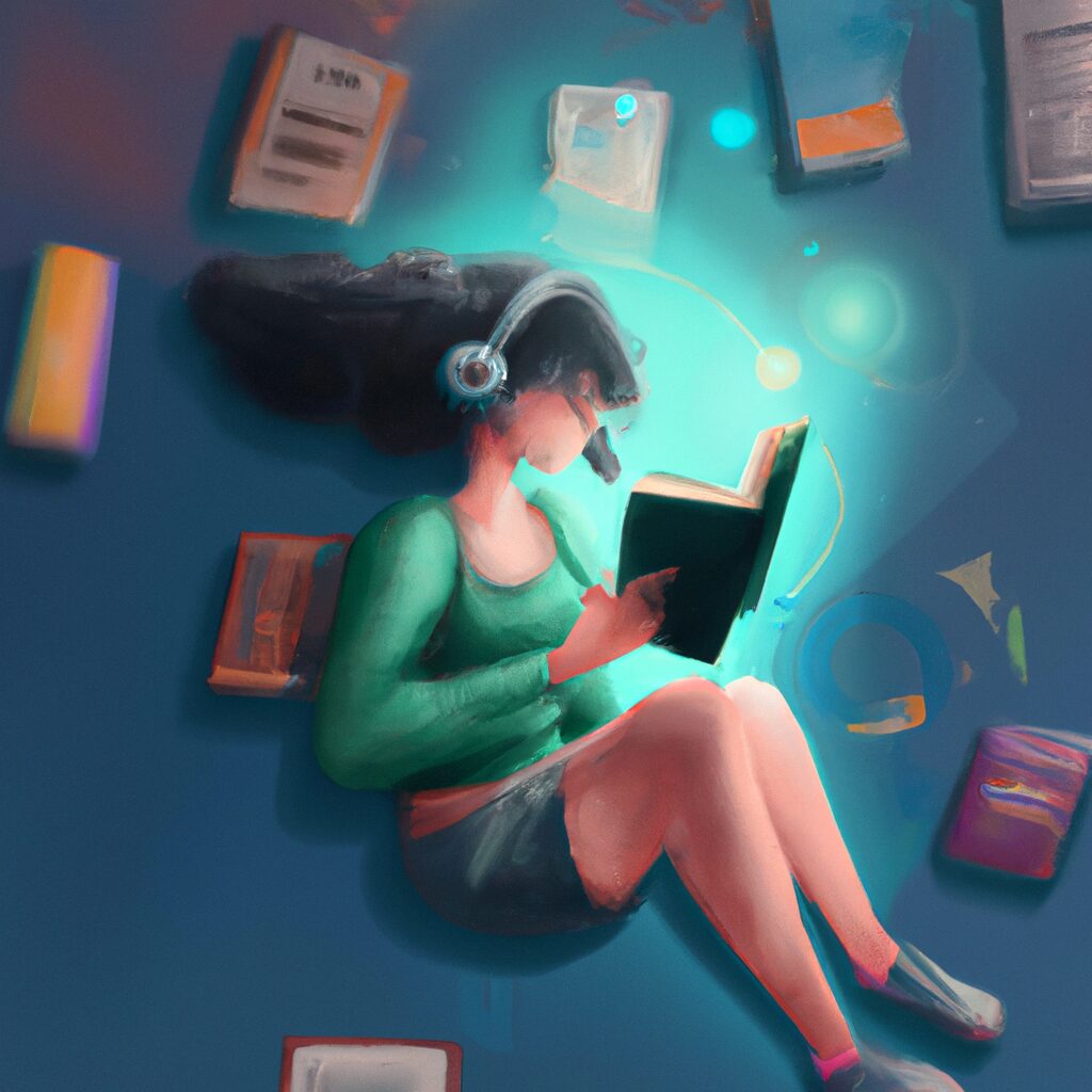 Arte Digital de uma pessoa lendo Livros sobre importancia da leitura