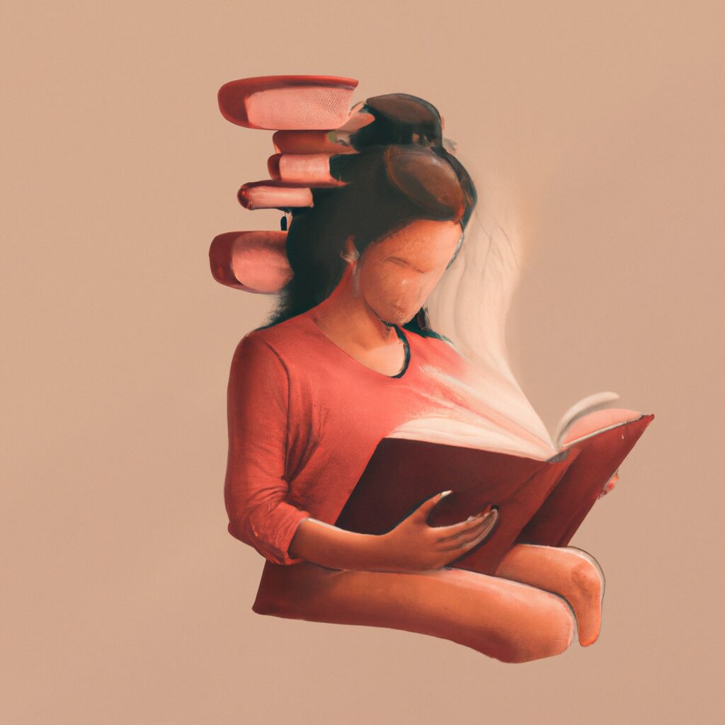 Desenho digital de uma pessoa com um livro aberto sobre