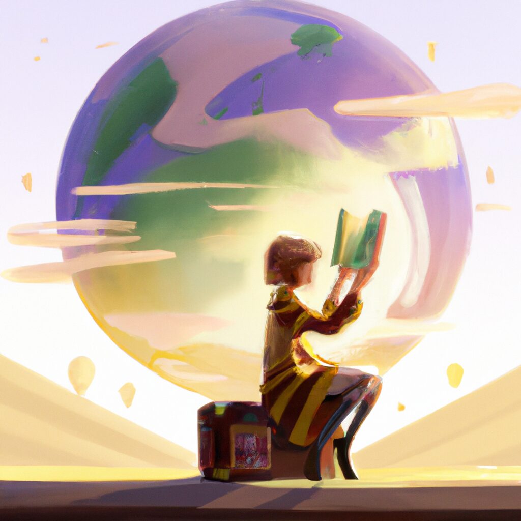 Desenho de uma pessoa lendo um livro  sobreviagens pelo mundo para Ler