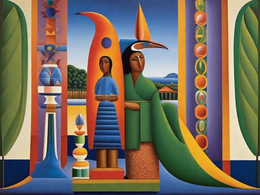 Uma imagem vibrante e cativante mostra a icônica pintura de Tarsila do Amaral, 