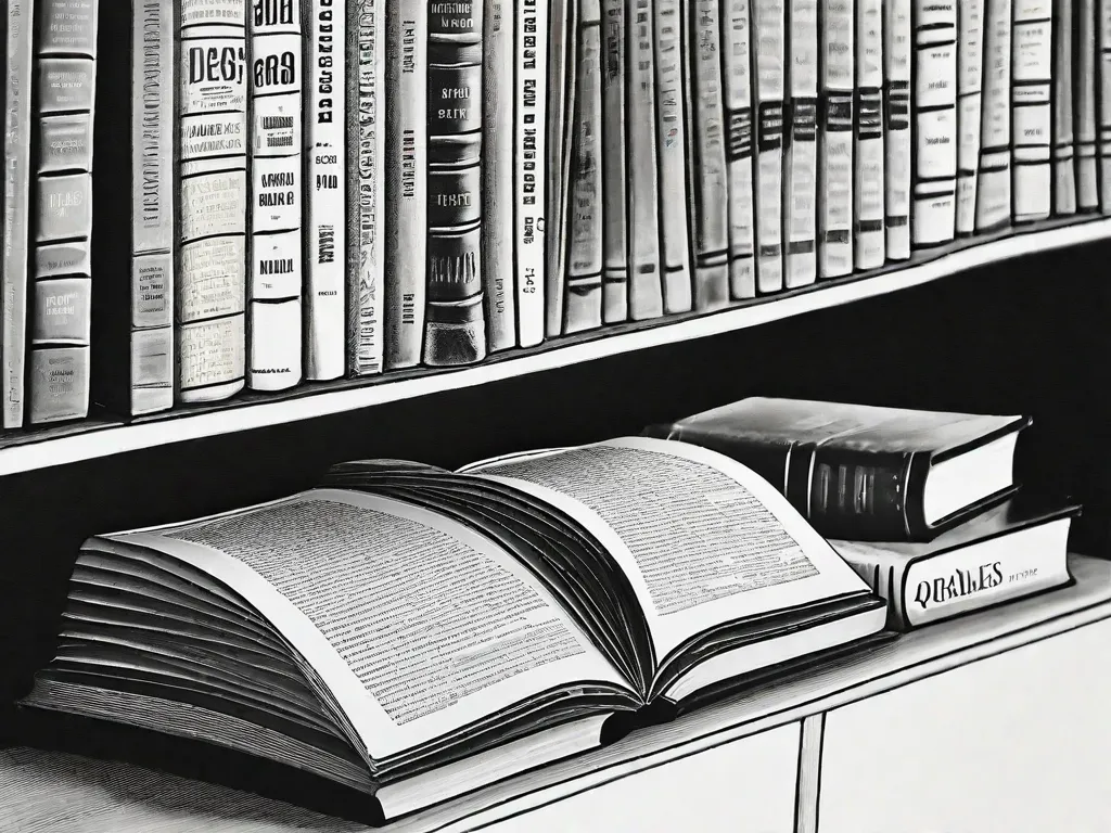Uma fotografia em preto e branco de uma estante de livros cheia de literatura brasileira clássica, com títulos como 