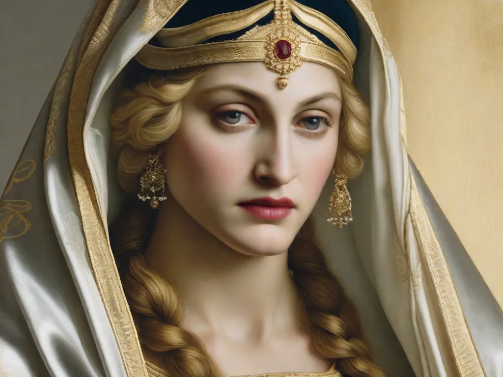 Na imagem, é retratado um close-up do rosto de Madonna, feito por Raphael. Sua expressão serena e traços delicados são capturados de forma belíssima. A pintura exibe o estilo inconfundível de Raphael, com sua meticulosa atenção aos detalhes e cores suaves e harmoniosas.
