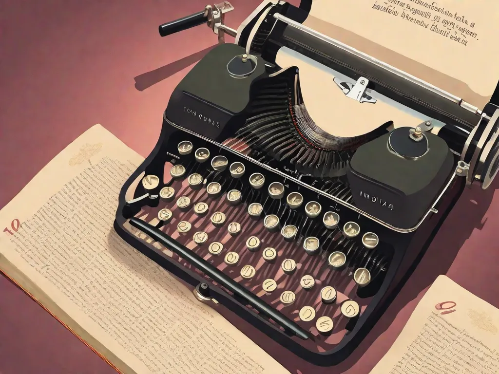 A imagem retrata uma máquina de escrever antiga, suas teclas desgastadas por inúmeras histórias contadas. Um raio de luz ilumina a máquina de escrever, simbolizando o estilo inovador de narrativa de Guimarães Rosa. As palavras 