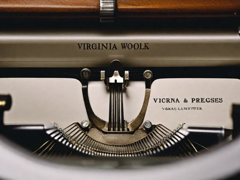 Descrição da imagem: Um close-up de uma máquina de escrever antiga com uma folha de papel inserida. As teclas da máquina de escrever estão um pouco desgastadas, sugerindo anos de uso. O papel tem palavras digitadas nele, indicando um trabalho em andamento. Essa imagem simboliza o impacto transformador da literatura de Virginia Woolf na escrita das mulheres, capturando a essência de sua ab