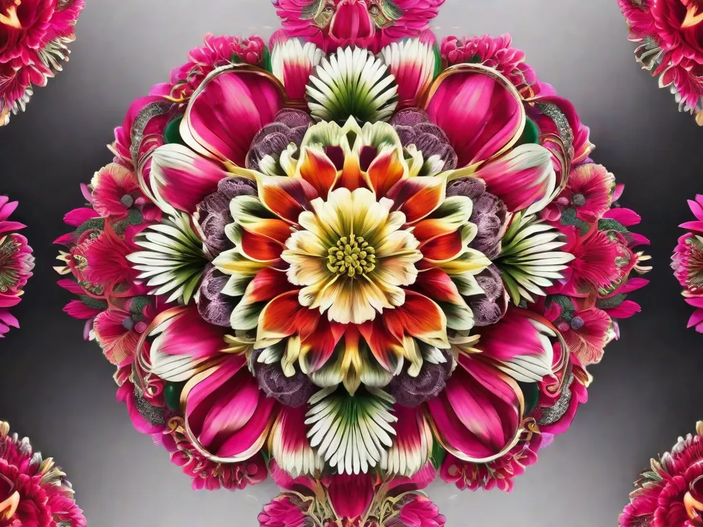 Descrição: Uma fotografia em close-up de uma flor lindamente simétrica, com suas pétalas dispostas em perfeito equilíbrio e reflexo espelhado. As cores vibrantes e os detalhes intricados destacam o poder da simetria na criação de composições visualmente agradáveis.