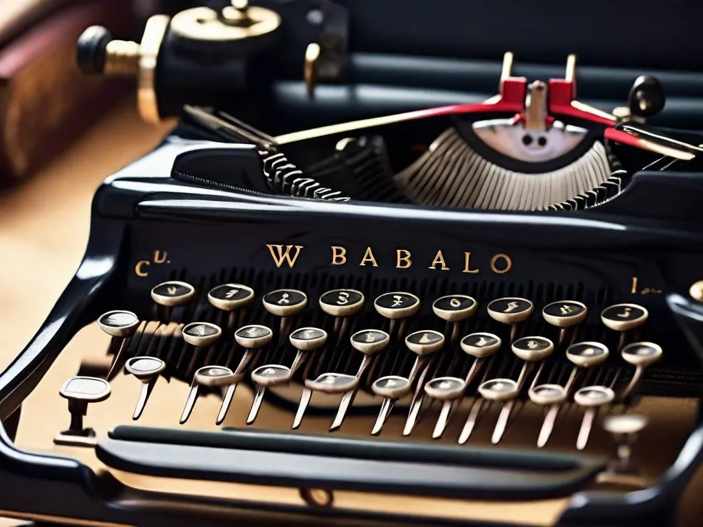 Descrição: Uma imagem em close-up de uma máquina de escrever vintage, com as teclas delicadamente pressionadas, capturando a essência da arte da escrita. A imagem mostra a nostalgia e a habilidade envolvida na criação de uma autobiografia envolvente.