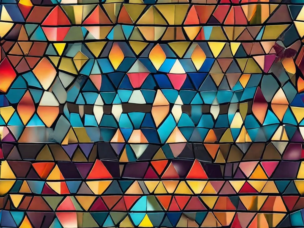 Uma imagem em close-up de azulejos de mosaico coloridos dispostos em um padrão intricado, mostrando a diversidade de materiais utilizados na arte do mosaico. As cores vibrantes e a meticulosa habilidade artesanal destacam a beleza e a criatividade que podem ser alcançadas através das diferentes técnicas de fabricação de mosaicos.